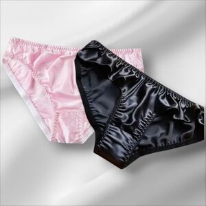 Women's Silk Brief Panties - Pink and Black